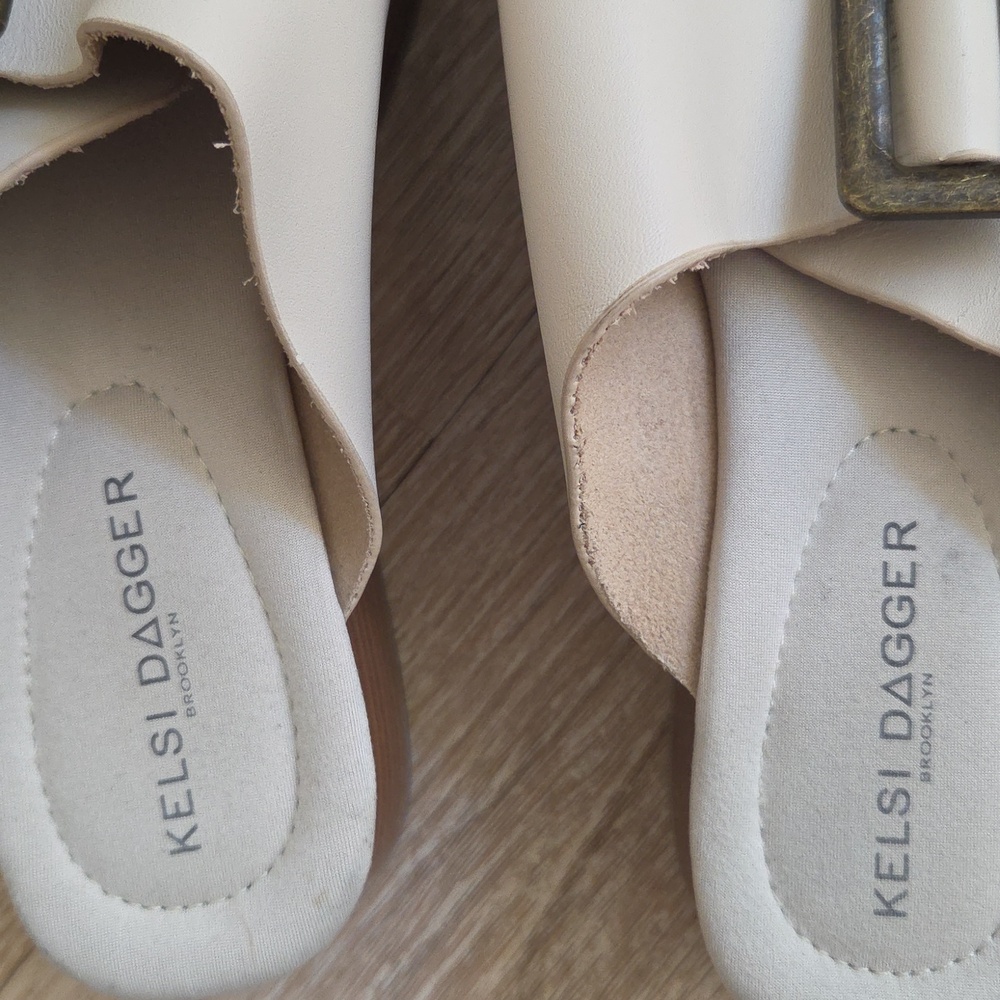 Anthropologie Kelsi Dagger Brooklyn Dover Platform Cream Buckle Slide -size 6.5 - Picture 6 of 9